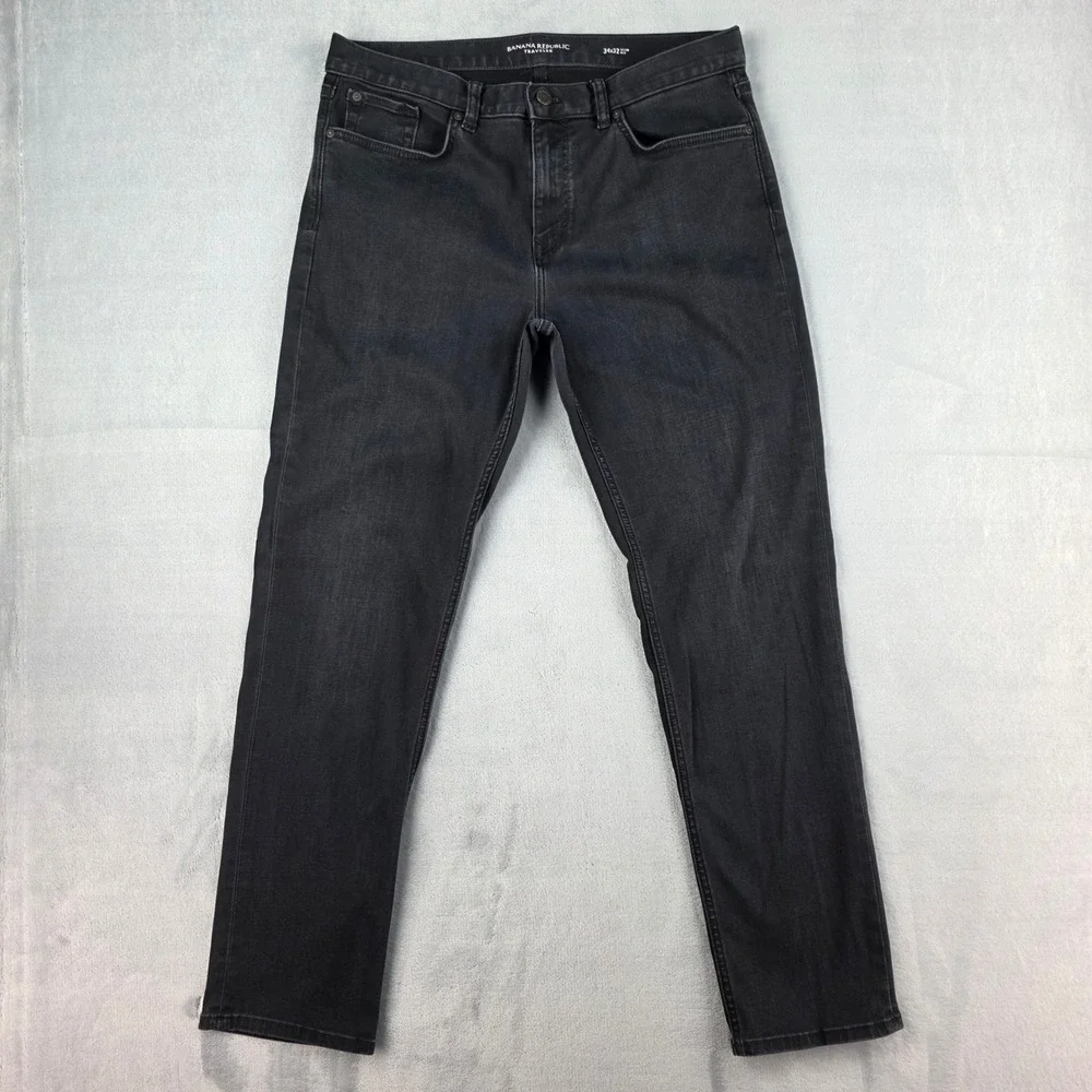 Banana Republic Traveler Jeans Mens 34x32 Slim Fit Black Dark Wash Denim Pants